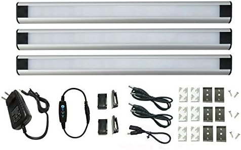 Efrank LED Under Cabinet Light Kit, Dimmable,Warm White Ultra Thin Under Counter Lighting with 3pcs Panel Lights,Total of 12W,900lm,12V,DC Connectors &amp; Mounting Clips