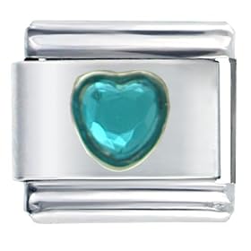December Blue Zircon Birthstone Heart Italian Charms Bracelet Link by Pugster
