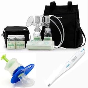 Ameda Purely Yours Breast Pump with Carry All Bag Free Omron Digital Thermometer and Baby Medicine Dispenser