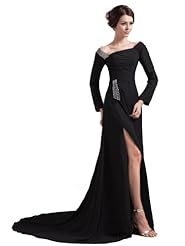 V-neck  Sequined Long Sleeves Chiffon Sheath Evening Dress/Prom Dress/Party Dress/Wedding Dress  With Ruffles