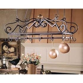 SteelWorx Large Scrolled Rectangular Hanging Pot Rack with Iron Finial Premium Finish
