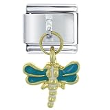 Golden Italian Charm Dragonfly Blue Animals