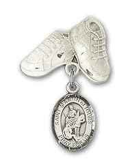 Sterling Silver Baby Badge with St. Martin of Tours Charm and Baby Boots Pin