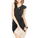 Uxcell Ladies Sleeveless Cross Neck Close Fitting Dress Black XS