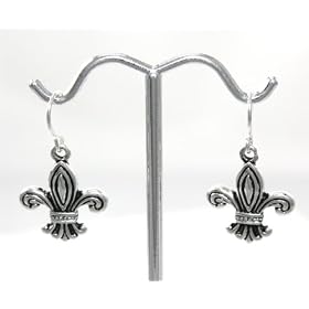 Fancy Fleur De Lis Antiqued Silver Dangle Earrings (Rainbow)