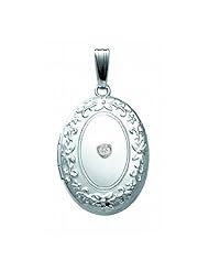 Sterling Silver Cremation and Hair Locket w/ Diamond Center 1/2 inch x 1 inch in Sterling Silver