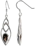 Sterling Silver Marquise-shaped Celtic Fish Hook Dangle Earrings, w/ Pear Cut Natural Smoky Topaz Stones, 1 5/8" (41mm) tall