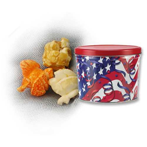 2 Gallon Caramel Popcorn Tin - Flags & Streamers by Caramels