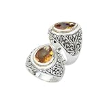 925 Silver & Citrine Teardrop Scroll Ring with 18k Gold Accents- Sizes 6-8