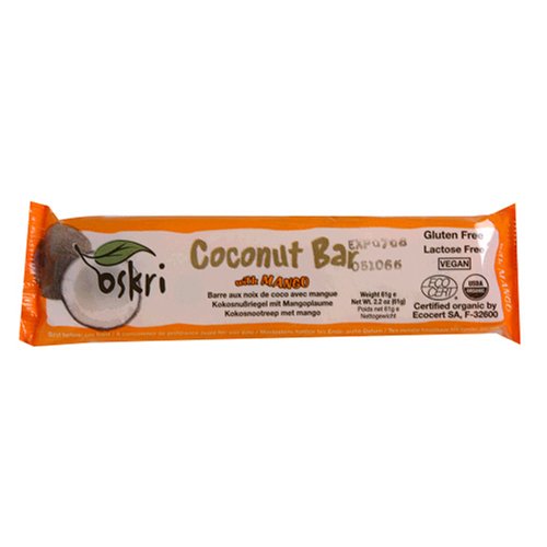 Oskri Organics Coconut Bar, Mango, 1.9-Ounce Bars (Pack of 36)