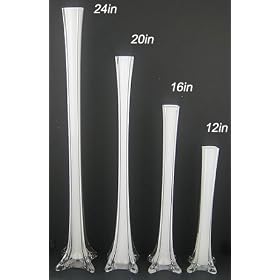 Glass Eiffel Tower Wedding Centerpiece Vases 20in White (Set of 12)
