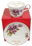 "I Love You Mom" Inscribed Cup & Saucer