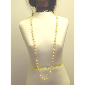 White Pearl Glass Square Long Chain Necklace and Matching Earrings for Women and Teens