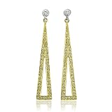 18k Two Tone Gold White and Yellow Triangular Drop Diamond Earrings (HI, SI, 0.70 carat)