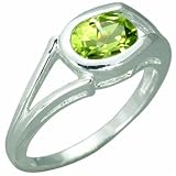 1.25 Carats Oval Shape Genuine Peridot Sterling Silver Ring