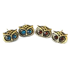 Art Deco gold tone owl head charm stud earrings jewellery vintage retro cute