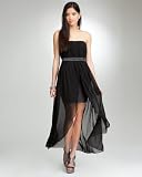 bebe Sheer Hi Lo Beaded Belted Dress