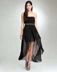 Sheer Hi Lo Beaded Belted Dress