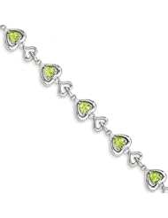 Sterling Silver Diamond & Heart Link Peridot Bracelet