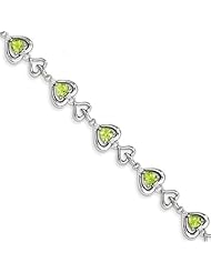 Sterling Silver Diamond & Heart Link Peridot Bracelet, Best Quality Free Gift Box Satisfaction Guaranteed