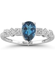 0.03 Cts Diamond & 1.00 Ct London Blue Topaz Ring in 14K White Gold