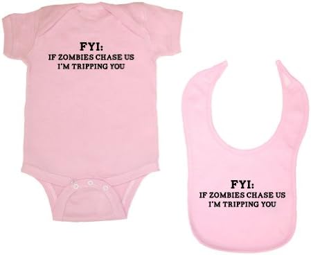 2-Pack If Zombies Chase Us I'm Tripping You Bodysuit &amp; Bib (Pink, 6 Months)