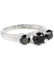 14k White Gold 3-Stone Black Diamond Ring (2 cttw)