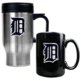 MLB Detroit Tigers Stainless Steel Travel Mug and Black Ceramic Mug Set  (Primary Logo) Stainless Steel Coffee Bottle