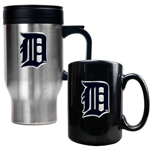 MLB Detroit Tigers Stainless Steel Travel Mug & Black Ceramic Mug Set - Primary Logo