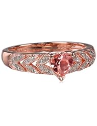 Rose Gold Plated Sterling Silver Morganite and Diamond Heart Ring, (.06 cttw, GH Color, I3 Clarity)