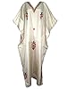 Womens Silk Kaftan Kashmiri Ivory Embroidered Caftan Kimono Dress Onesize