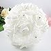 OurWarm White Crystal Roses Pearl Bridal Bridesmaid Wedding Bouquet Artificial Silk Flowers