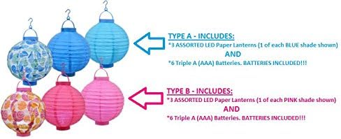 Beach Bash Indoor Outdoor LED Paper Lanterns, 8" - TYPE B - CONTAINS 3 Assorted PINK Colors Paper Lanterns (SEE PHOTO) &amp; BATTERIES ARE INCLUDED!
