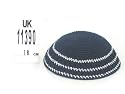 UK11390 - K KNITTED KIPPAH BLUE W WHITE 18 CM