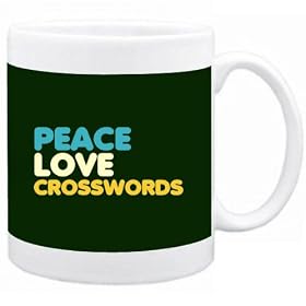 " PEACE LOVE Crosswords " Hobbies Tasse (Vert Fonce, C�ramique, 325 ml)