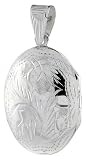 Sterling Silver Hand Engraved Oval Locket, 11/16 (18mm) X 1 (25mm)