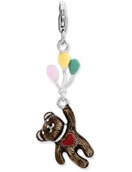 Sterling Silver Enameled 3-d Bear Holding Balloons W/lobster Clasp Charm, Best Quality Free Gift Box Satisfaction Guaranteed