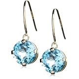 14k Yellow Gold 8mm Blue Topaz Euro Wire Dangle Earrings