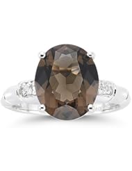 0.03 Cts Diamond & 3.90 Cts Smokey Quartz Ring in 14K White Gold