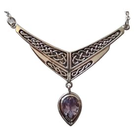 Sterling Silver Modern Celtic Knot Drop Genuine Amethyst Necklace Jewelry for... by Moonlight Mysteries