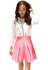 Long Sleeves Chiffon/Polyester General Print Fit-and-Flare Pleated Short Homecoming Dress/Party Dress/Wedding Dress 