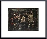 Adoration of the Magi by Jacopo Tintoretto 14.00X11.75 Framed with Black Metal Frame