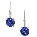 Sterling Silver Round Tanzanite CZ Leverback Earring