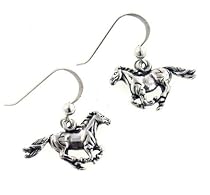 Small Running Horse Sterling Silver Dangling Hook Earrings
