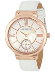 Anne Klein Womens AK/1400RGWT Rose Gold-Tone White Leather Dress Watch