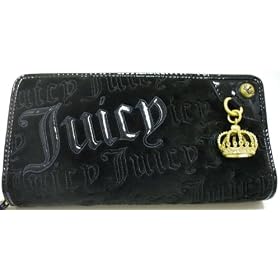 Juicy Couture Charming Zip Around Black Velour Clutch