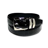 Crocodile Grain Embossed 30mm Genuine Bonded Black Leather Belt with Silver Buckle