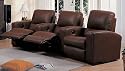 Brown Leather Motion Home Theater Recliner 3-Seating Chair Sofa Couch