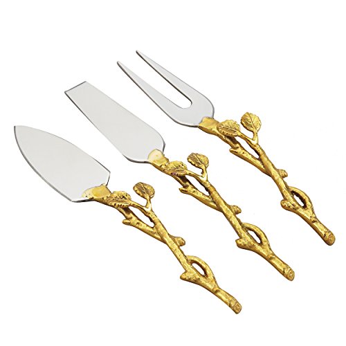 Elegance 3-piece golden vine cheese spreader set, silve…