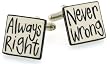 Handmade ceramic always right, never wrong cufflinks with presentation box. Made in England